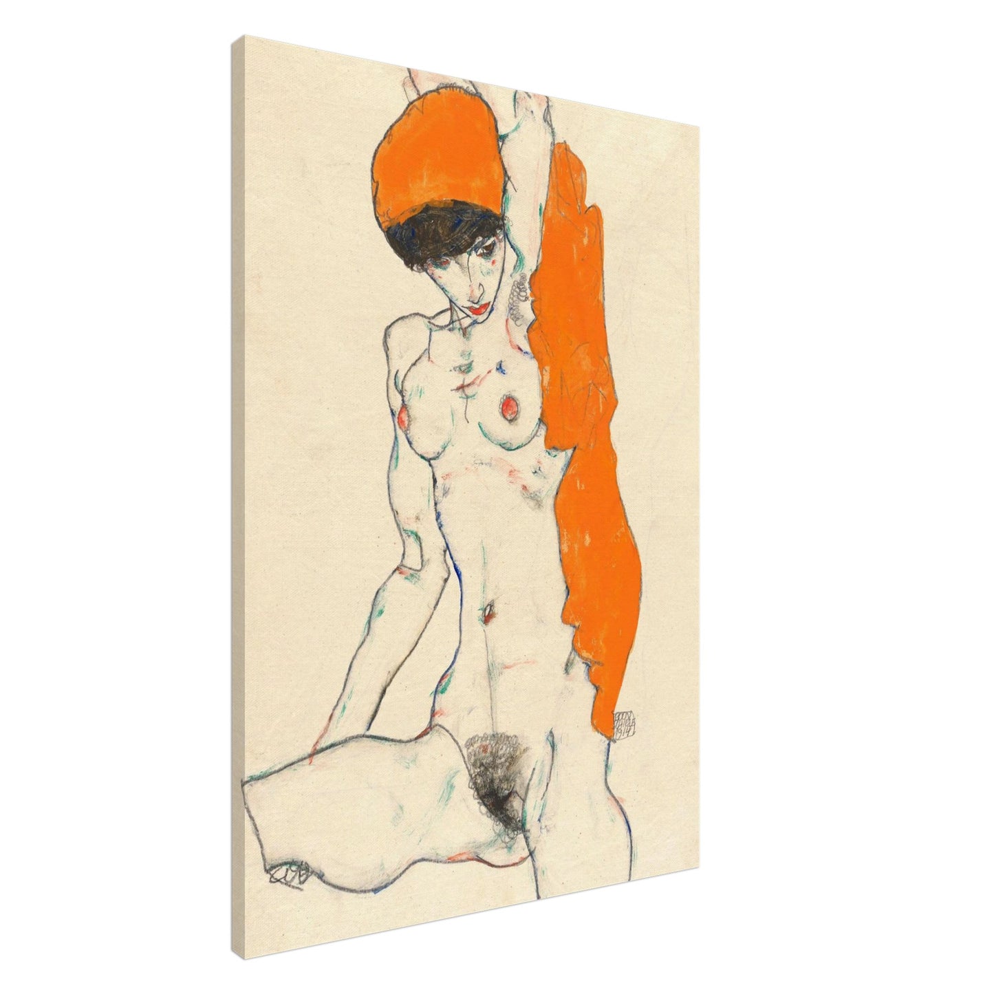 Nudo con Drappeggio Arancione - Egon Schiele - Canvas thick
