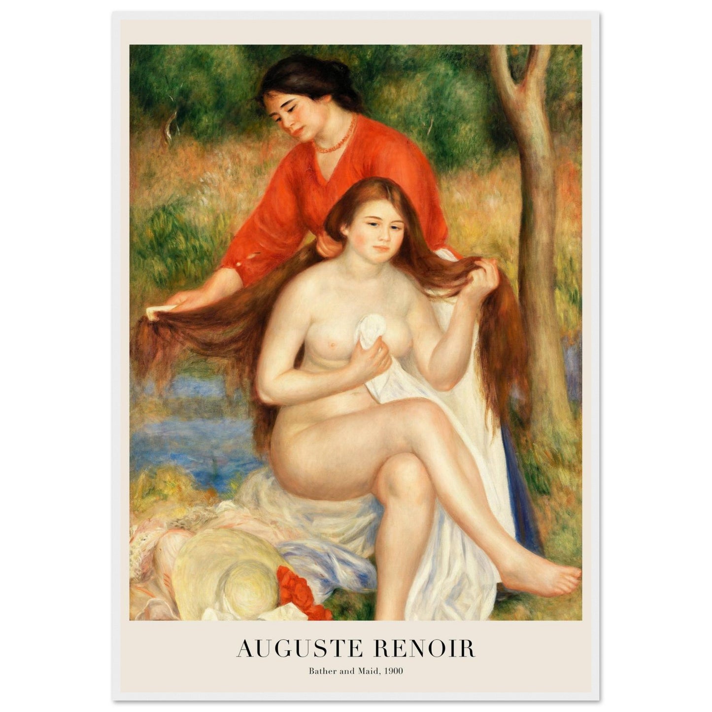 Bagnante e Serva - Pierre-Auguste Renoir - Poster con cornice